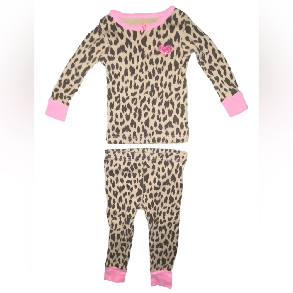 Carter’s girl’s size 12M leopard with pink heart pajamas set long sleeve & pants